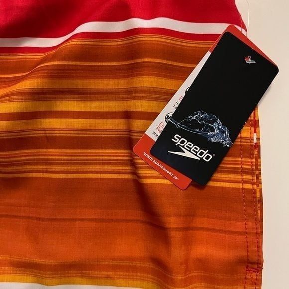 Speedo Men's Boards shorts Swim Trunk Knee Length Bon médium Orange Blue - Picture 4 of 8